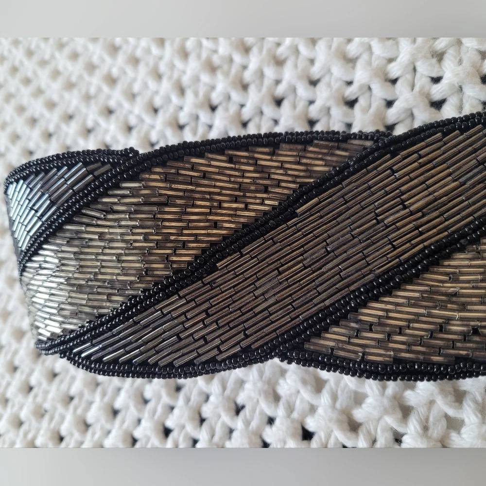 La Regale Vintage Black & Silver Beaded Belt With Velcro Fastener